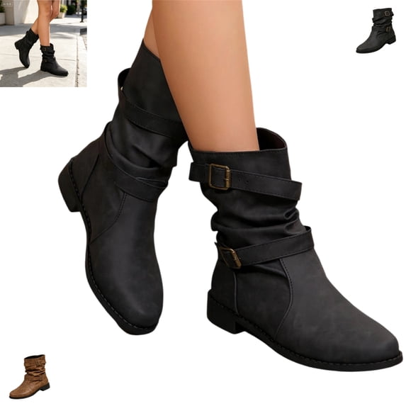 YOUYEDIAN Boots for Women Versatile Mid Top Loose Fashion Low Heel Comfy Boots Casual Walking Outdoor Non Slip Round Toe Shoes