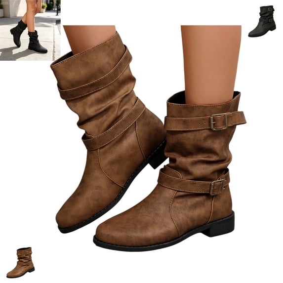 YOUYEDIAN Boots for Women Versatile Mid Top Loose Fashion Low Heel Comfy Boots Casual Walking Outdoor Non Slip Round Toe Shoes