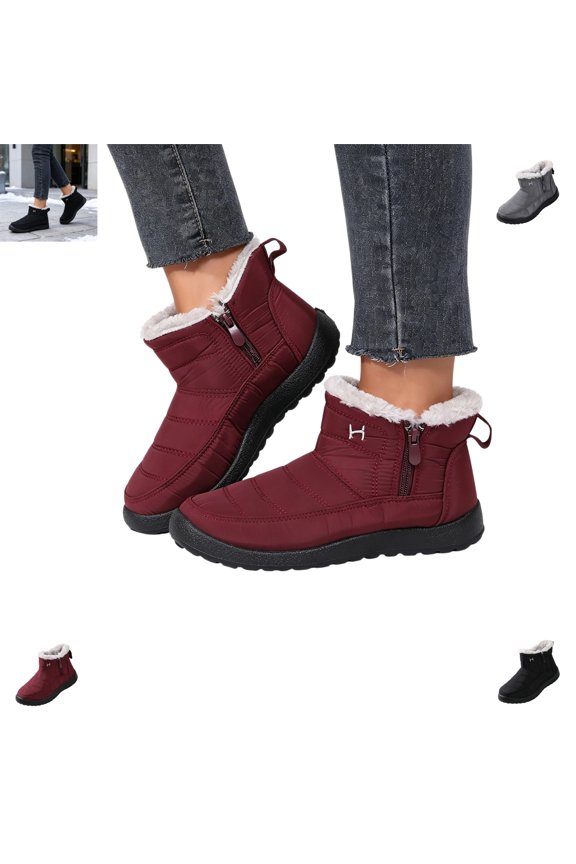 Boots for Women Winter Comfy Warm Fuzzy Non Slip Booties Casual Flat Platform Shoes