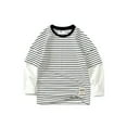 thumbnail image 1 of YOUYEDIAN Boy's Long Sleeve T-Shirts Striped, Cotton Blend Crewneck Tee Kids Stripes Shirt White 8-9 Years, 1 of 3