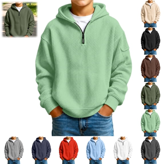 YOUYEDIAN Boys 1/4 Zip up Hoodie Casual Long Sleeve Waffle Hooded Sweatshirt