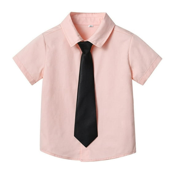 YOUYEDIAN Boys Button Down Oxford Shirt Short Sleeve Formal Uniform Dress Shirts Standard Fit Summer Kids Clothing (Complexion, 3-4 Years)
