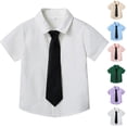 thumbnail image 1 of YOUYEDIAN Boys Button Down Oxford Shirt Short Sleeve Formal Uniform Dress Shirts Standard Fit Summer Kids Clothing (White, 9-10 Years), 1 of 5