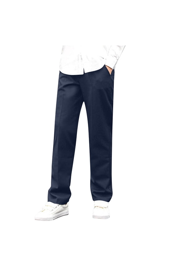 Boys Dress Pants Slim Fit School Uniform Pants for Boys Adjustable Waist Trousers (Navy, 15-16 Years)