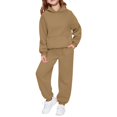 thumbnail image 1 of YOUYEDIAN Boys Girls Activewear Outfit Sets Solid Color Athletic Long Sleeve Hoodies and Sweatpants Girls Sweatsuit 6 Piece Set Unisex Kids Sweat Suit Light Brown 4-5 Years, 1 of 6