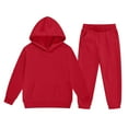 thumbnail image 1 of YOUYEDIAN Boys Girls Activewear Outfit Sets Solid Color Athletic Long Sleeve Hoodies and Sweatpants Girls Sweatsuit 6 Piece Set Unisex Kids Sweat Suit Red 3-4 Years, 1 of 3