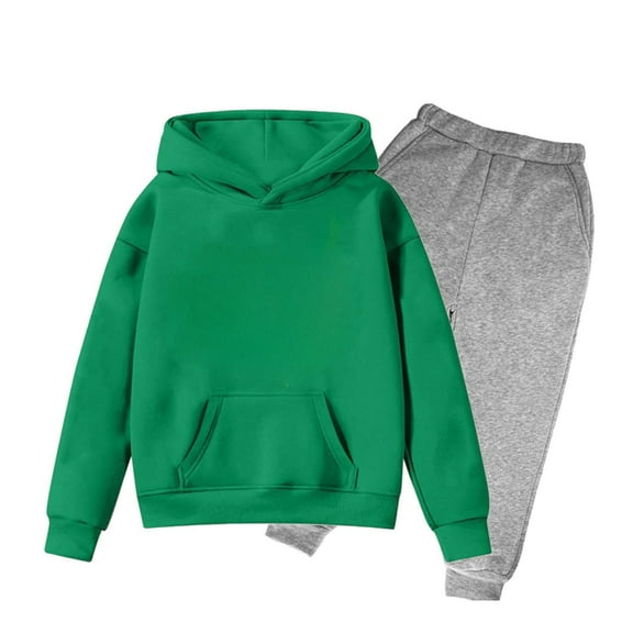 YOUYEDIAN Boys Girls Hoodie Set Long Sleeve Hooded Sweatshirts and Sweatpant Sets Toddler 2 Piece Sweatsuits Fall Winter Spring Outfits Gray-Green 8-9 Years