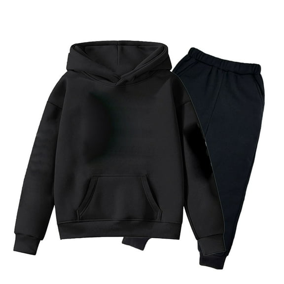 YOUYEDIAN Boys Girls Hoodies Set Long Sleeve Hooded Sweatshirts and Sweatpant Sets Unisex Kids 2 Piece Sweat Suit Fall Winter Outfits Black-Black 11-12 Years