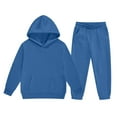 thumbnail image 1 of YOUYEDIAN Boys Girls Sweatsuit 2 Piece Tracksuits Solid Color Kids Sweat Suits Long Sleeve Hooded Sweatshirt and Jogging Pant Plain Kids Sweat Set Blue 6-7 Years, 1 of 3