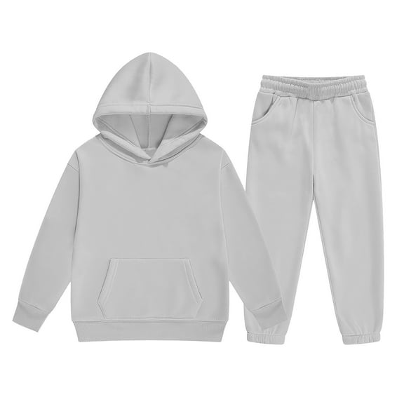 YOUYEDIAN Boys Girls Sweatsuit 2 Piece Tracksuits Solid Color Kids Sweat Suits Long Sleeve Hooded Sweatshirt and Jogging Pant Plain Kids Sweat Set Gray 6-7 Years