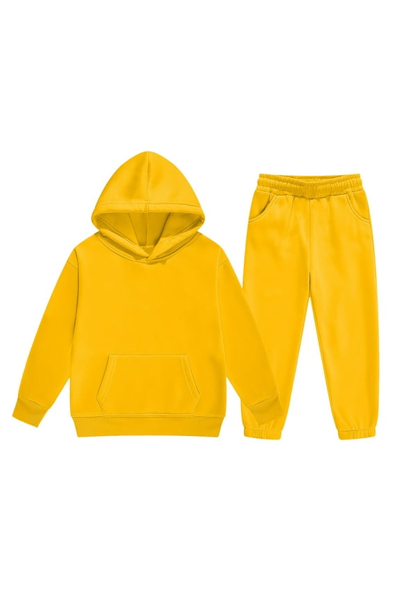 Boys Girls Sweatsuit Child Toddler Boys Girls Long Sleeve Solid Warm Hoodie Pullover Tops Pants Kids Outfits Sweat Suit Hoodies for Boys Yellow 11-12 Years