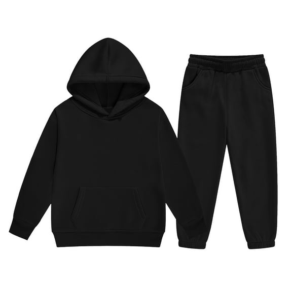 YOUYEDIAN Boys Girls Sweatsuit Tracksuit 2 Piece Sweat Suits Long Sleeve Solid Color Kids Sweat Set Plain Hooded Hoodie and Sweatpant Kids Outfits Black 4-5 Years