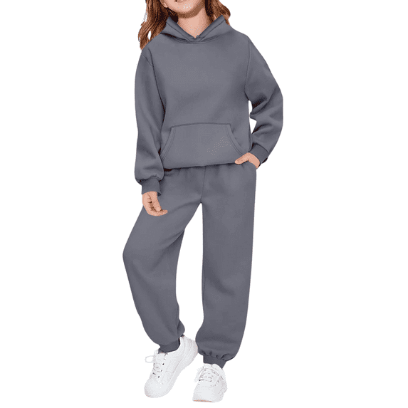 YOUYEDIAN Boys Girls Sweatsuit Tracksuit 2 Piece Sweat Suits Long Sleeve Solid Color Kids Sweat Set Plain Hooded Hoodie and Sweatpant Kids Outfits Dark Gray 8-9 Years