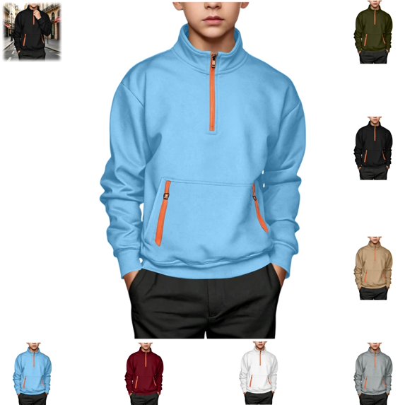 YOUYEDIAN Boys Half Zip Sweatshirt Kids Casual Long Sleeve Mock Neck Pullover Hoodie with Pockets
