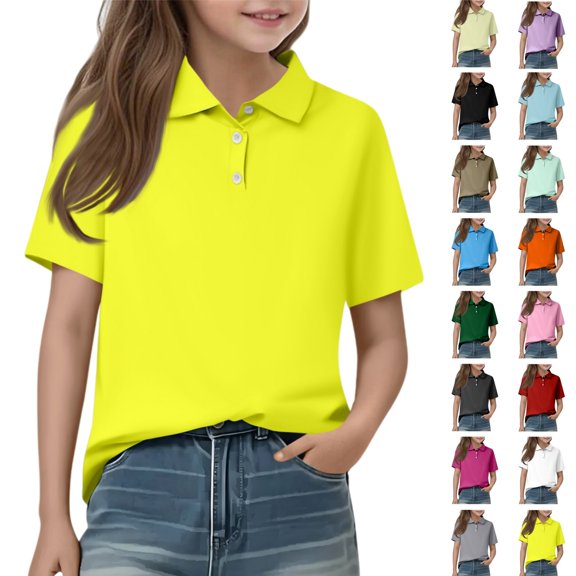 YOUYEDIAN Boys Polo Shirt Size 9-10 Kids Summer Dress Short Sleeve School Uniforms Toddler Golf Collared Outfits Girls Athletic Tshirt (Yellow)