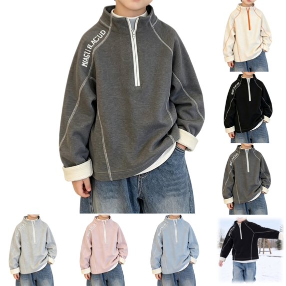 YOUYEDIAN Boys Sweatshirts Fall Winter Fashion 1/4 Zip up Mock Neck Fleece Pullover Tops