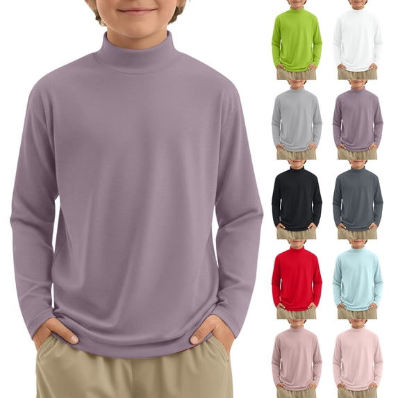 YOUYEDIAN Boys Turtleneck Long Sleeve Shirts Kids Fleece Mock Neck Base Layer Top Casual Soft Comfy Versatile Sweater Sweatshirt (Light Purple, 9-10 Years)