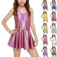 thumbnail image 1 of YOUYEDIAN Carnival Girls Pleated Mini Dress Kids Sparkly Shiny Metallic Sleeveless Dance Dress Ballet Dancewear Gymnastics Outfits (Red, 8-9 Years), 1 of 5