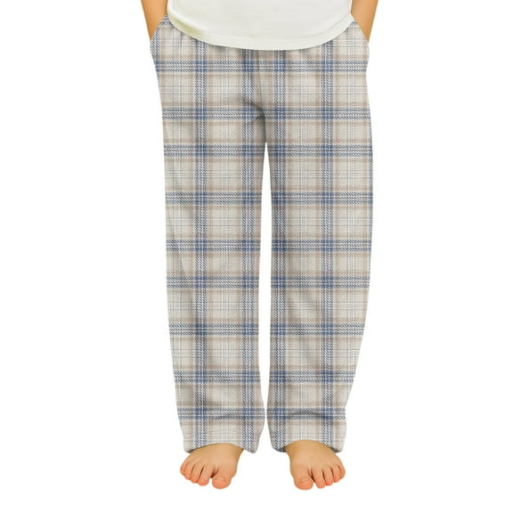 YOUYEDIAN Children's Flannel Sleepwear Bottoms, Soft Plaid Pajama Pants for Boys Girls, Cozy Loose Fit Light Gray 11-12 Years