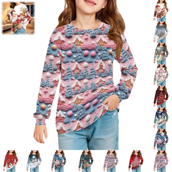 YOUYEDIAN Christmas Sweatshirt for Girls Long Sleeve Crewneck Xmas Graphic Fleece Pullover Tops