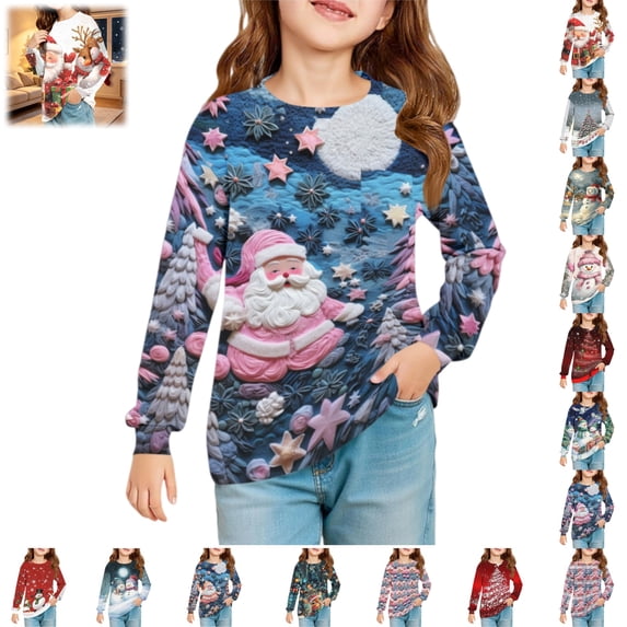 YOUYEDIAN Christmas Sweatshirt for Girls Long Sleeve Crewneck Xmas Graphic Fleece Pullover Tops