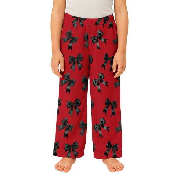 YOUYEDIAN Comfy Pajama Pants for Girls Stretch Drawstring Lounge Pants with Pockets Bow Print Casual Wide Leg Pjs Bottoms Dark Gray 11-12 Years