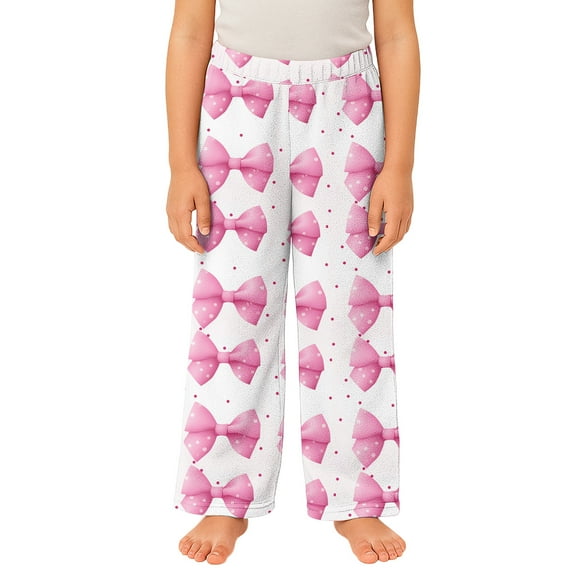 YOUYEDIAN Comfy Pajama Pants for Girls Stretch Drawstring Lounge Pants with Pockets Bow Print Casual Wide Leg Pjs Bottoms White 9-10 Years