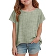 thumbnail image 1 of YOUYEDIAN Cotton Linen Tops for Girls Oversized Summer Boho Short Sleeve T Shirts Teen Kids Plain Loose Lightweight Beach Blouse (Light Green, 11-12 Years), 1 of 5