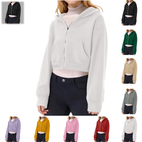 YOUYEDIAN Cropped Jacket for Girls Long Sleeve Fleece Hoodie Casual Fashion Hooded Coats
