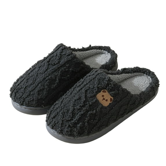 YOUYEDIAN Cute Bear Slippers for Women Men Fuzzy Plush Winter Warm Orthopedic House Slippers Cartoon Indoor Shoes Dark Gray US-10.5(EU-44)