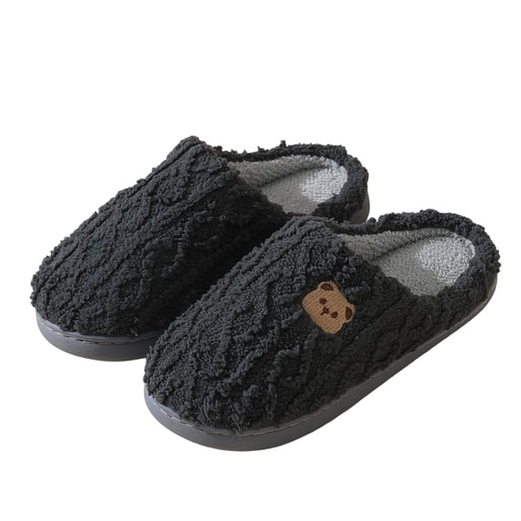 YOUYEDIAN Cute Bear Slippers for Women Men Fuzzy Plush Winter Warm Orthopedic House Slippers Cartoon Indoor Shoes Dark Gray US-7(EU-38)