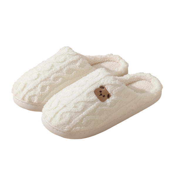 YOUYEDIAN Cute Bear Slippers for Women Men Fuzzy Plush Winter Warm Orthopedic House Slippers Cartoon Indoor Shoes White US-10.5（EU-44）