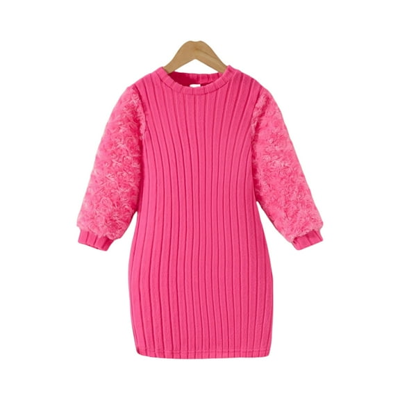 YOUYEDIAN Cute Girls' Toddler Long-Sleeve Dress Hot Pink 7Y