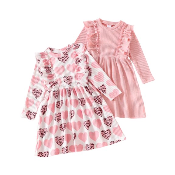 YOUYEDIAN Cute Girls' Toddler Long-Sleeve Dress Pink 4Y