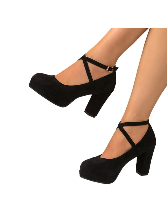 Dance Shoes for Women Summer Dressy Retro Ankle Strap High Heel Mary Jane Shoes Comfortable Evening Wedding Chunky Heels Closed Toe Pumps (Black)