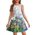 thumbnail image 1 of YOUYEDIAN Dresses for Teens Crewneck Sleeveless Sun Dresses 2025 Summer Cute Floral Graphic Dresses Flowy Dark Green Midi Dress,Dark Green 7-8 Years, 1 of 6