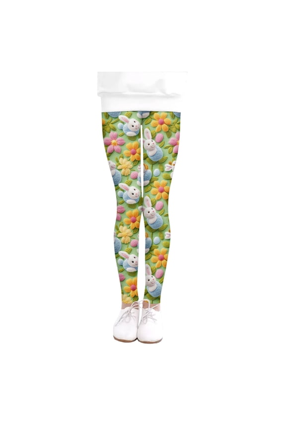 Easter Leggings for Girls Kids Workout High Waist Yoga Pants Toddler Stretch Skinny Tummy Control Trousers (Fluorescent Green, 6-7 Years)