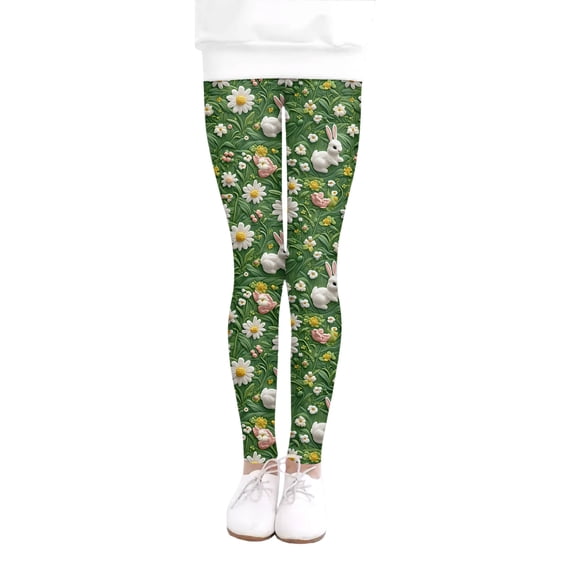 YOUYEDIAN Easter Leggings for Girls Kids Workout High Waist Yoga Pants Toddler Stretch Skinny Tummy Control Trousers (Green, 13-14 Years)