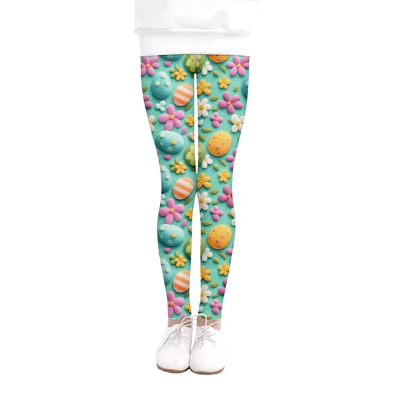 YOUYEDIAN Easter Leggings for Girls Kids Workout High Waist Yoga Pants Toddler Stretch Skinny Tummy Control Trousers (Saffron, 4-5 Years)