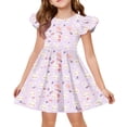thumbnail image 1 of YOUYEDIAN Easter Midi Dress for Girls Toddler Summer Flutter Sleeve Dresses Casual Buuny Rabbit Print Crew Neck Princess Dress (Light Purple, 13-14 Years), 1 of 4