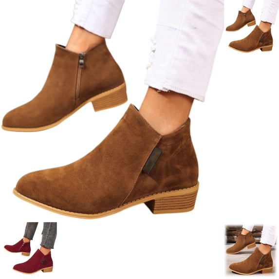 YOUYEDIAN Faux Suede Boots for Women Casual Versatile Chunky Heel Ankle Booties