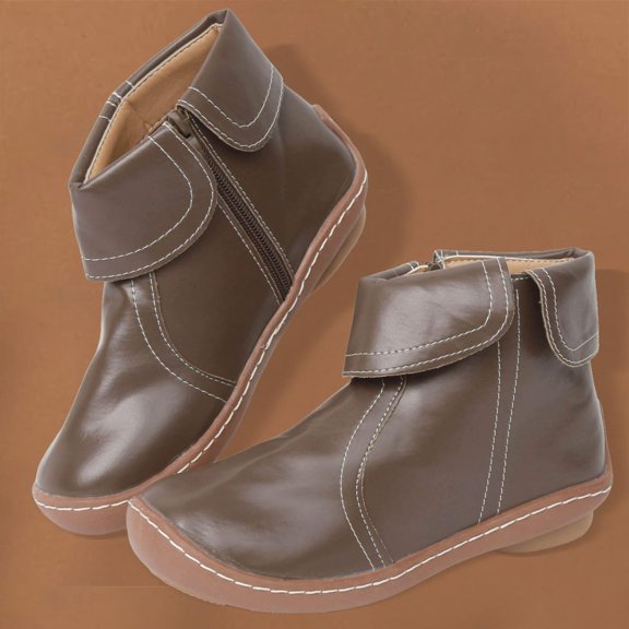 YOUYEDIAN Flat Ankle Boots for Women Fahion Casual Solid Color Round Toe Quilted Zipper Non-Slip Leather Short Booties Comfy Lightweight Modern Boots Shoes