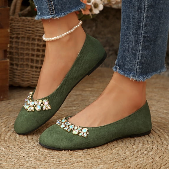 YOUYEDIAN Flat Shoes for Women Dressy Non Slip Slip on Loafers Spring Summer Business Walking Shoes Casual Closed Toe Orthopedic Shoes (Green)