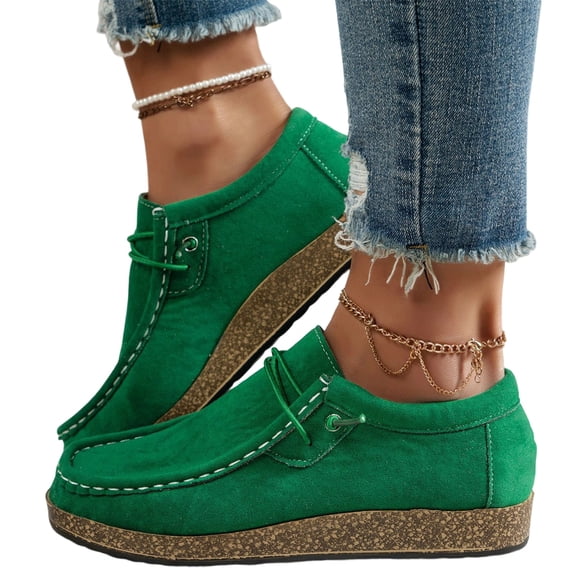 YOUYEDIAN Flat Shoes for Women Spring Fall Dressy Loafers Slip on Non Slip Casual Walking Shoes Office Closed Toe Orthopedic Shoes (Green)