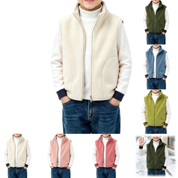 YOUYEDIAN Fleece Vest Jacket for Boys Fall Winter Sleeveless Lapel Zip up Coat