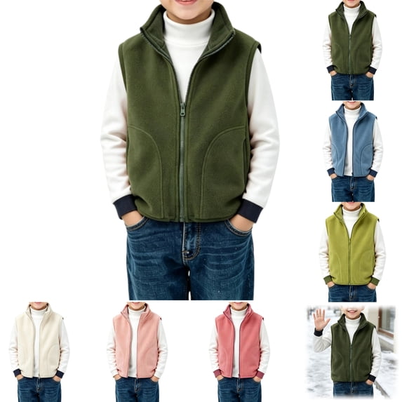 YOUYEDIAN Fleece Vest Jacket for Boys Fall Winter Sleeveless Lapel Zip up Coat
