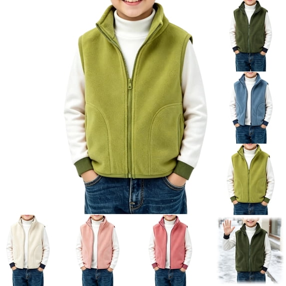 YOUYEDIAN Fleece Vest Jacket for Boys Fall Winter Sleeveless Lapel Zip up Coat