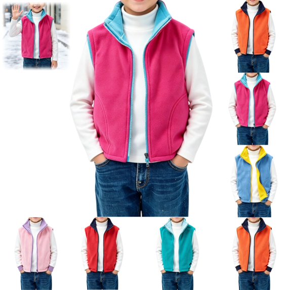 YOUYEDIAN Fleece Vest Jacket for Boys Kids Fall Winter Lapel Full Zip up Sleeveless Coat