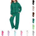 thumbnail image 1 of YOUYEDIAN Girls 2 Piece Sweatsuit Casual Athletic Hooded Zipper Jackets Elastic Waist Wide Leg Sweatpants, 1 of 5