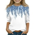 thumbnail image 1 of YOUYEDIAN Girls 3/4 Sleeve Tops Kids Spring Summer Crew Neck Shirts Toddler Casual Lightweight Cute Blouses Clothes (Light Blue, 8-9 Years), 1 of 4